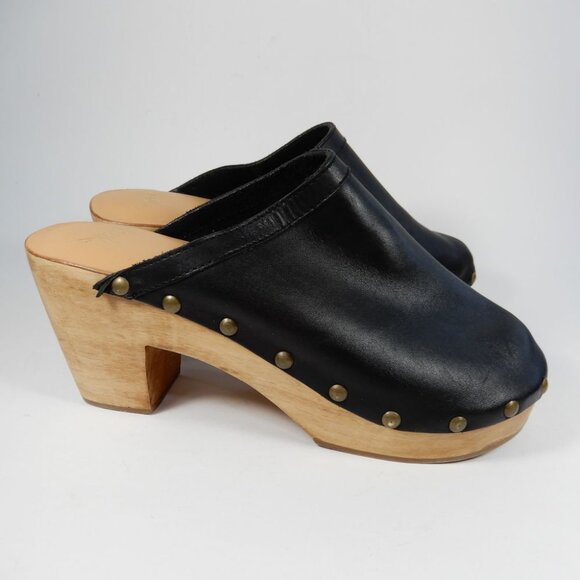 Beek Woodpecker Clogs Mules Size 10 Studded Wood Platform Black Leather NEW $320 - Picture 4 of 16